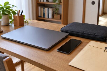 預ける前のパソコンとスマートフォン（AI生成のイメージ画像）